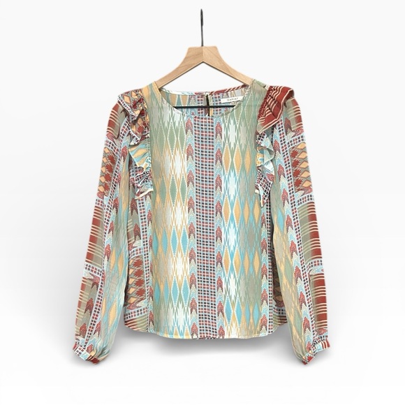 Ariat Tops - Ariat Women’s Southwest Aztec Ruffle Detail Long Sleeve Pullover Top Western